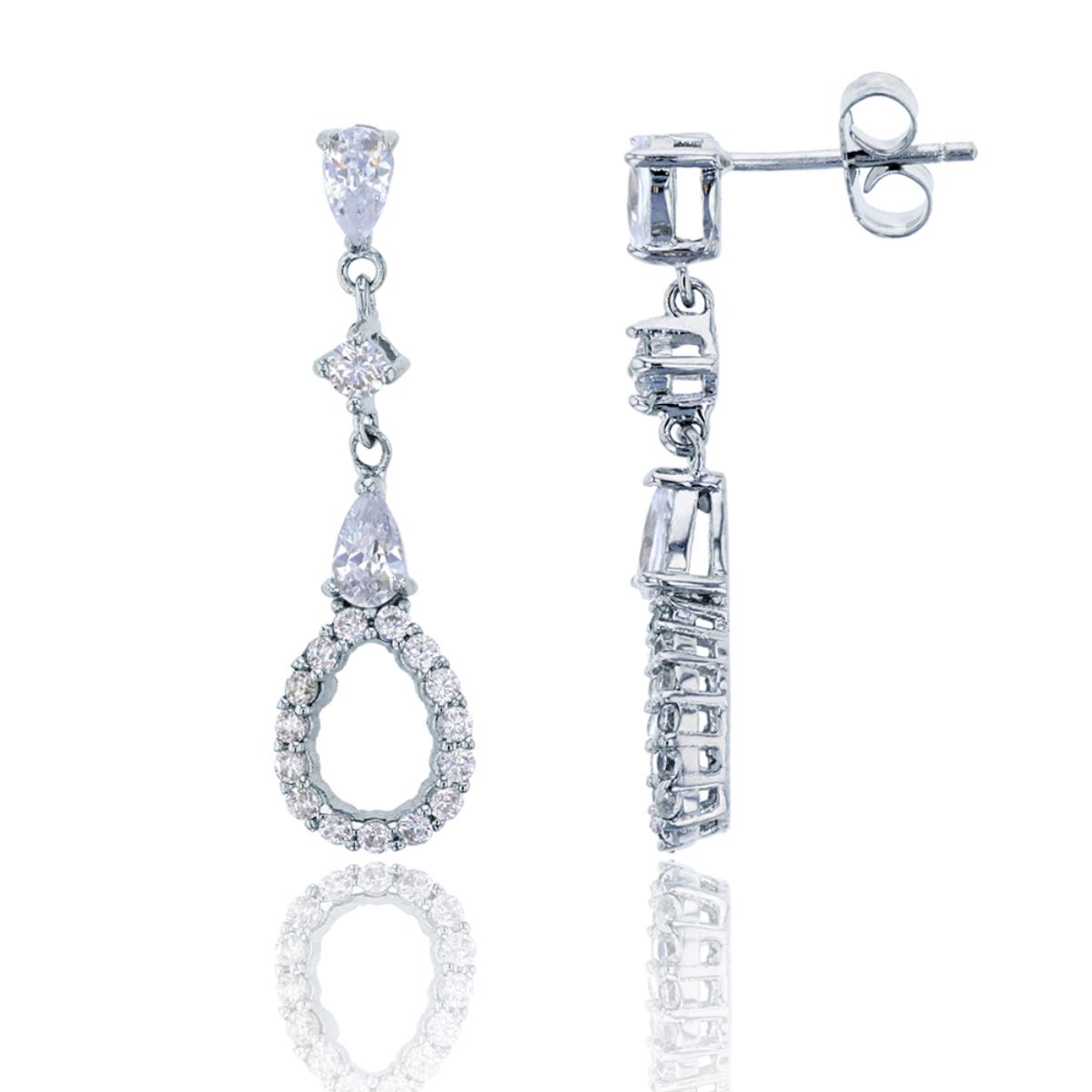 Sterling Silver Rhodium Pear Shape Bridal Dangling Earring
