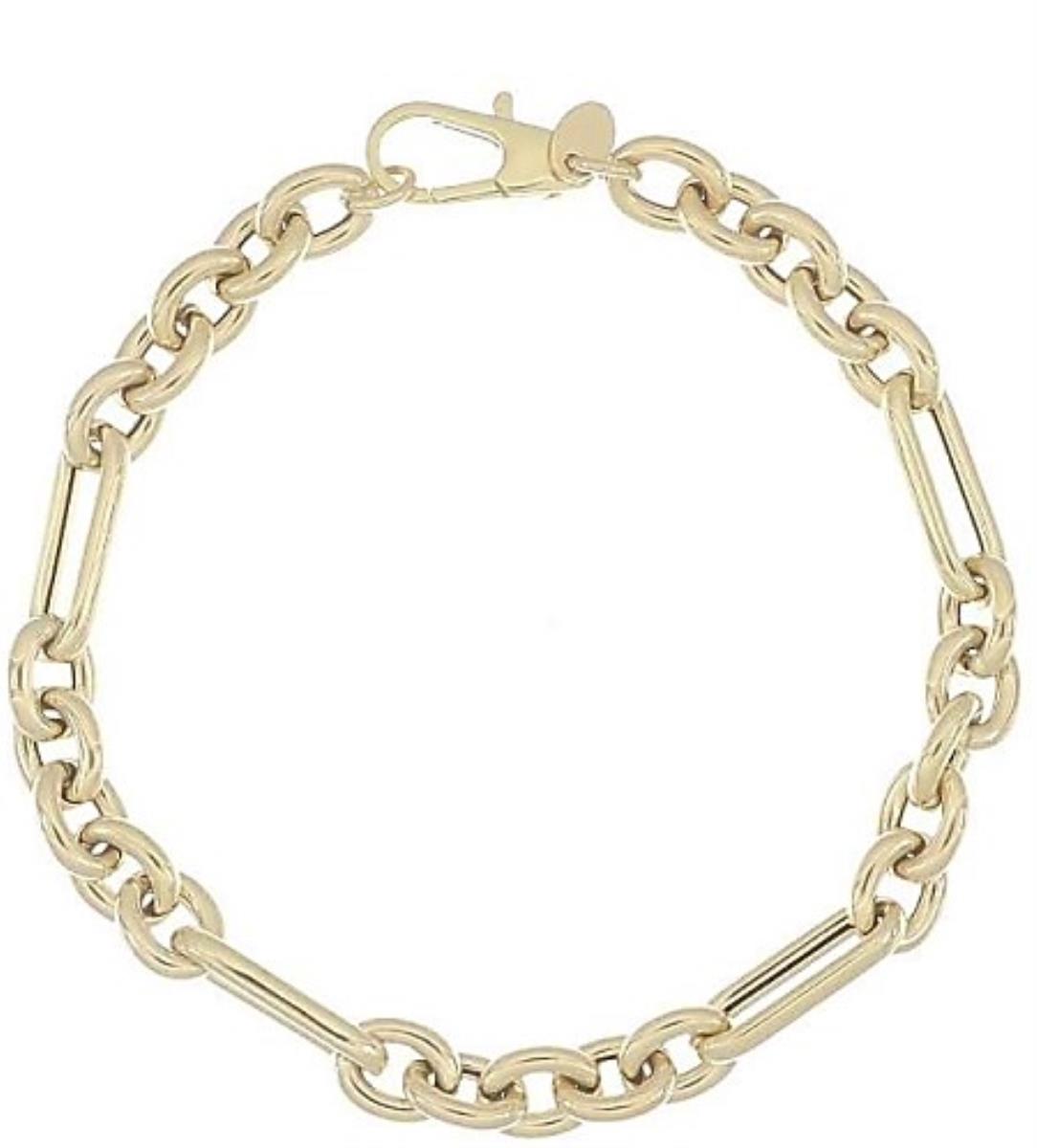 14K Yellow Gold 7.10MM High Polish Alternating Paperclip and Rolo Link Chain Bracelet, 7.5"