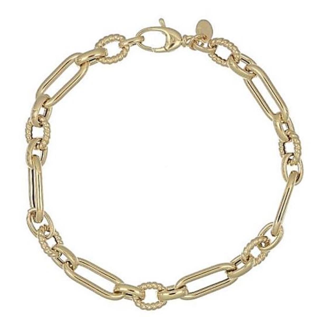 14K Yellow Gold 6.5MM High Polish and Torcheon Rolo and Paperclip Link Bracelet, 7.5"