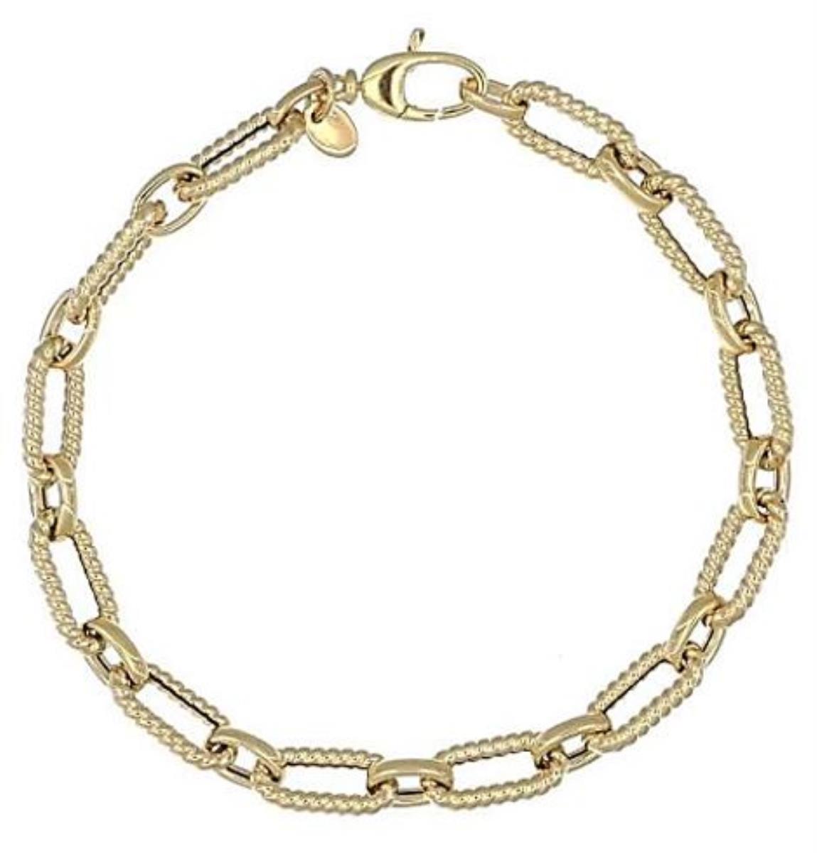 14K Yellow Gold 6.50MM Alternating High Polish and Torchon Rolo Chain Bracelet, 7.50"