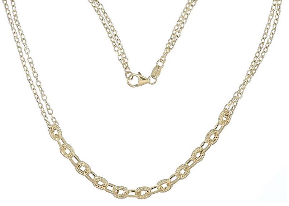 14K Yellow Gold 5.30MM Diamond Cut Rolo and Double Stranded Chain Necklace, 18"