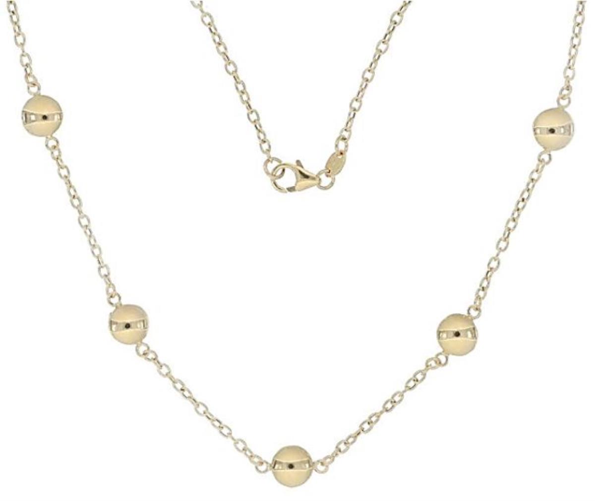 14K Yellow Gold 2.30MM High Polish Balls Stations Necklace, 18"