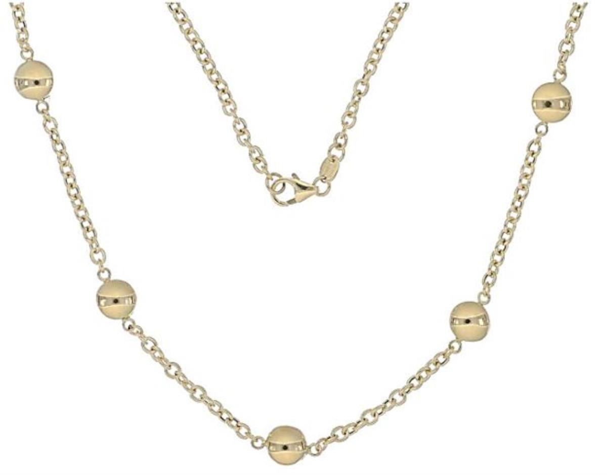 14K Yellow Gold 3.30MM High Polish Ball Stations Necklace, 18"