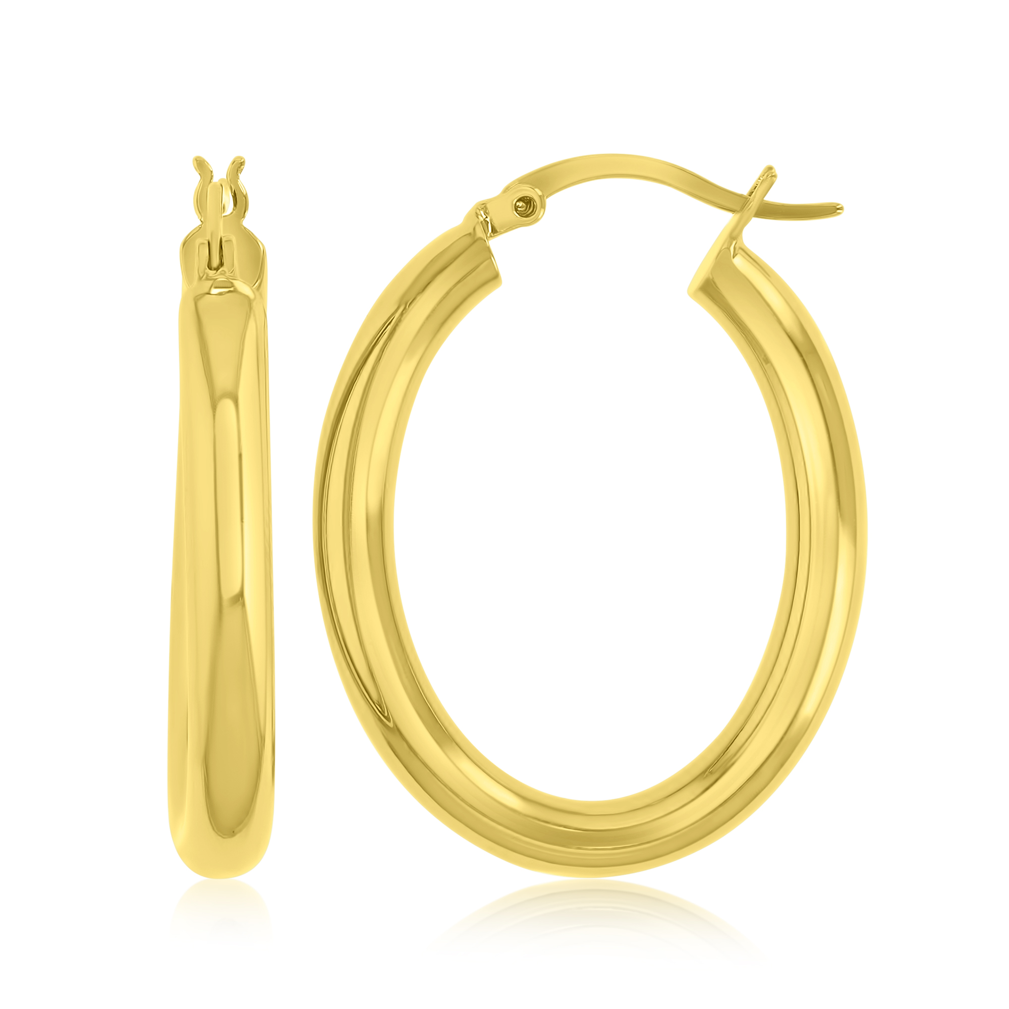 Brass Yellow 4x35mm Polished Oval Hoop Earrings