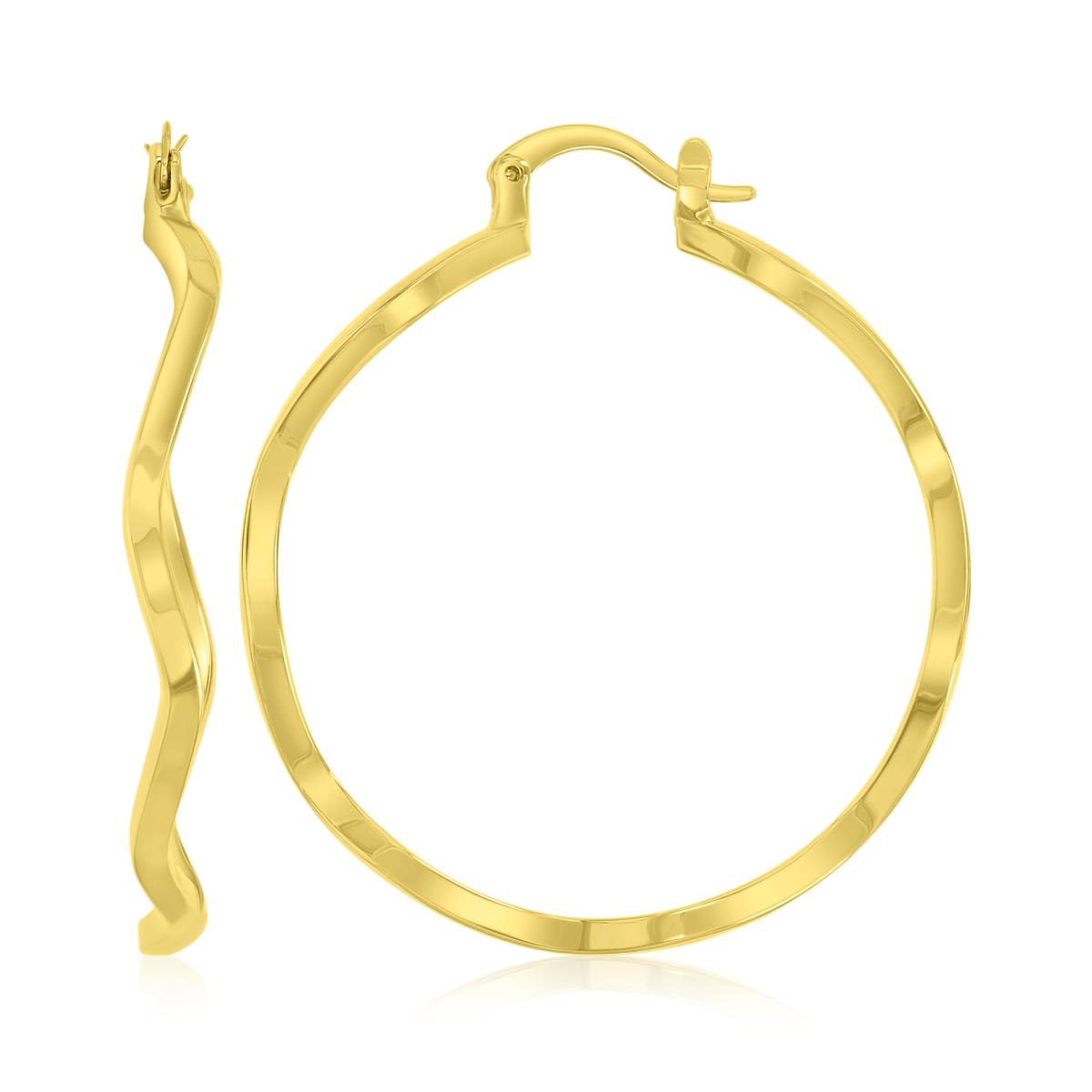 Brass Yellow 2x40mm Polished Curved Hoop Earrings