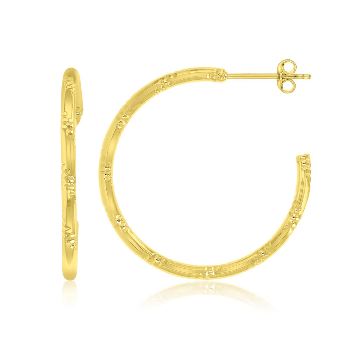 Brass Yellow 2x30mm Polished Diamond Cut Hoop Earrings