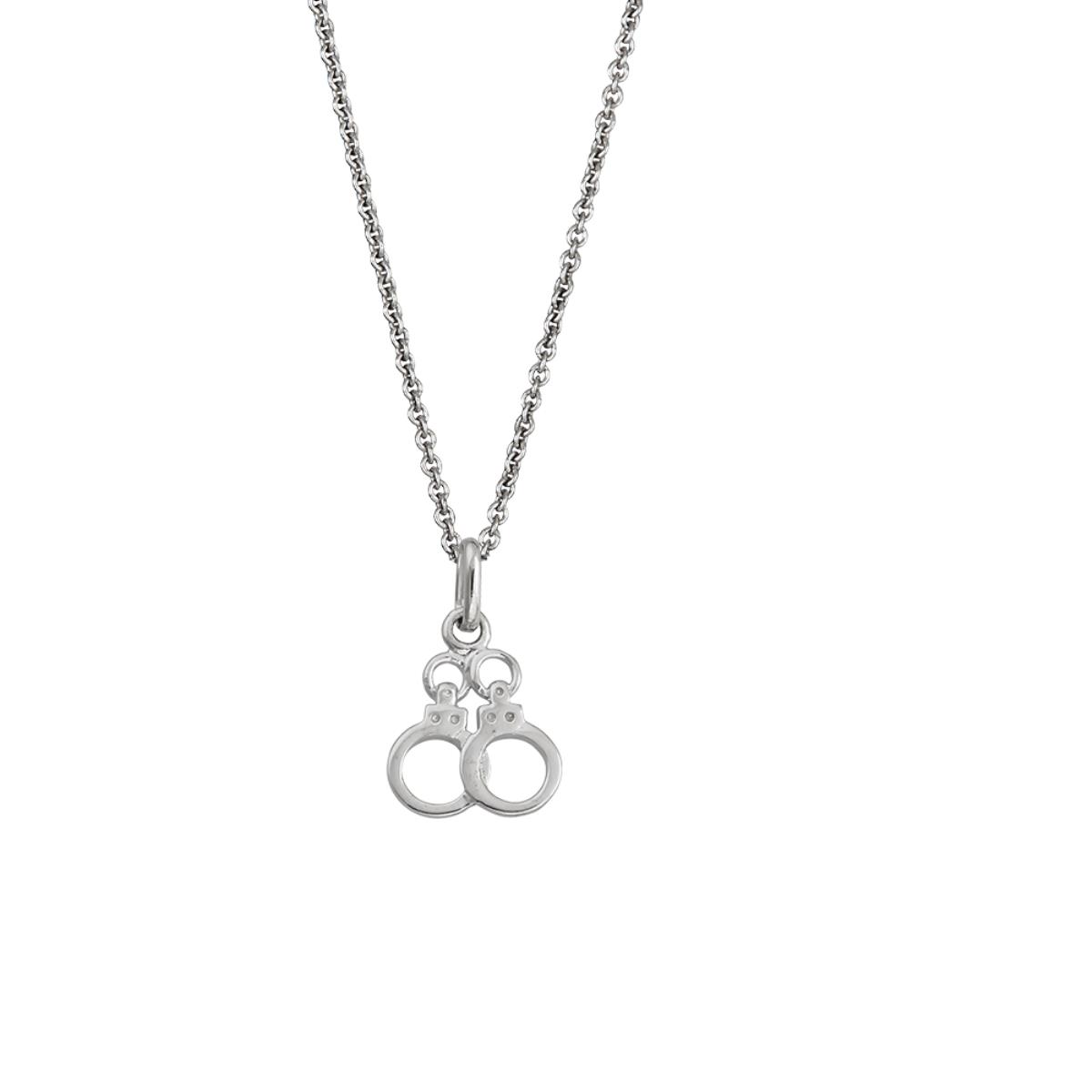 Sterling Silver Rhodium Handcuffs 18" Diamond Cut Cable Chain Necklace 