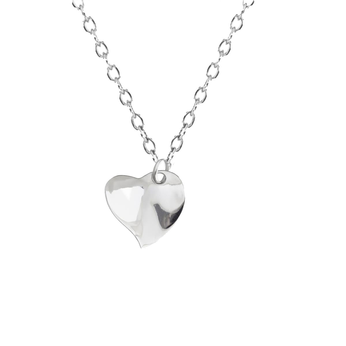 Sterling Silver Rhodium Engravable Heart 18" Necklace 