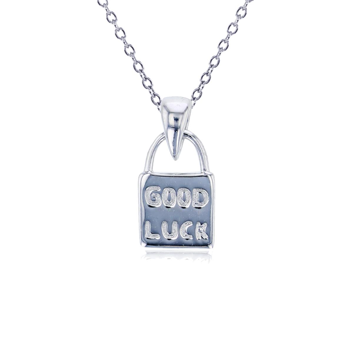 Sterling Silver Rhodium Good Luck Lock 18" Diamond Cut Cable Chain Necklace 