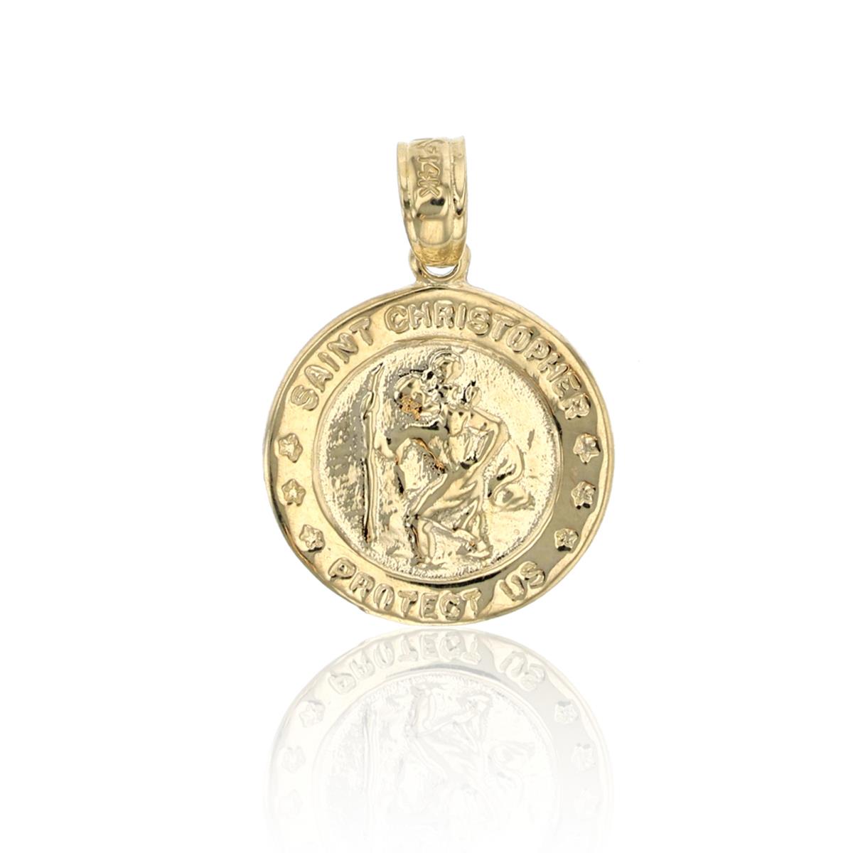 14K Yellow Gold Polished Saint Christopher Medal Charm Pendant