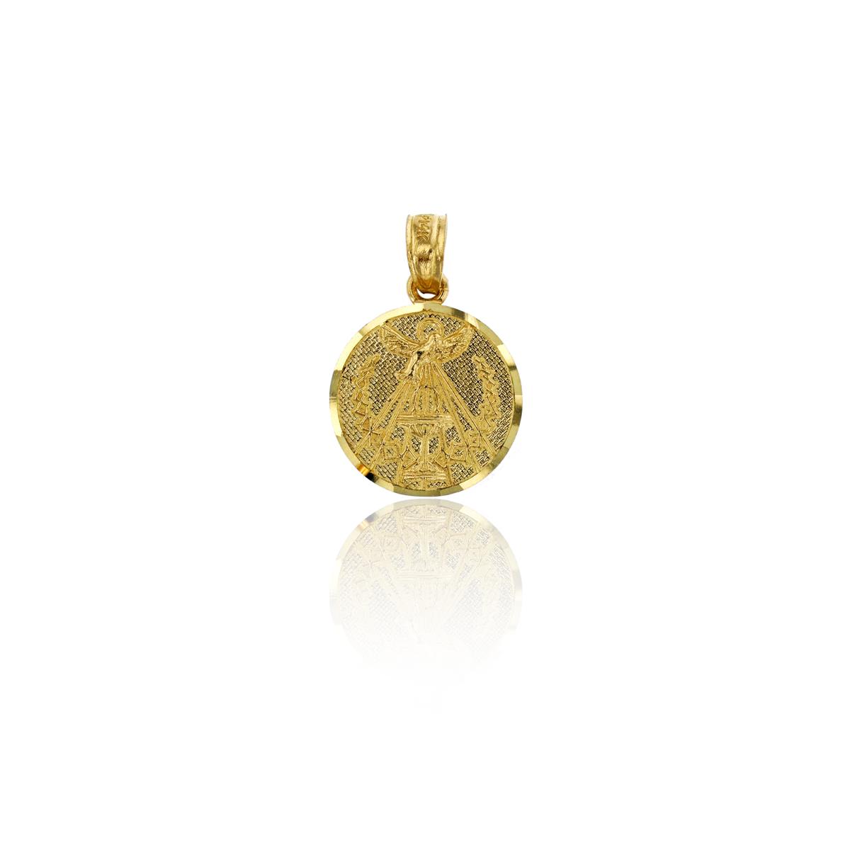 14K Yellow Gold Textured Dove Holy Water Font Medal Charm Pendant