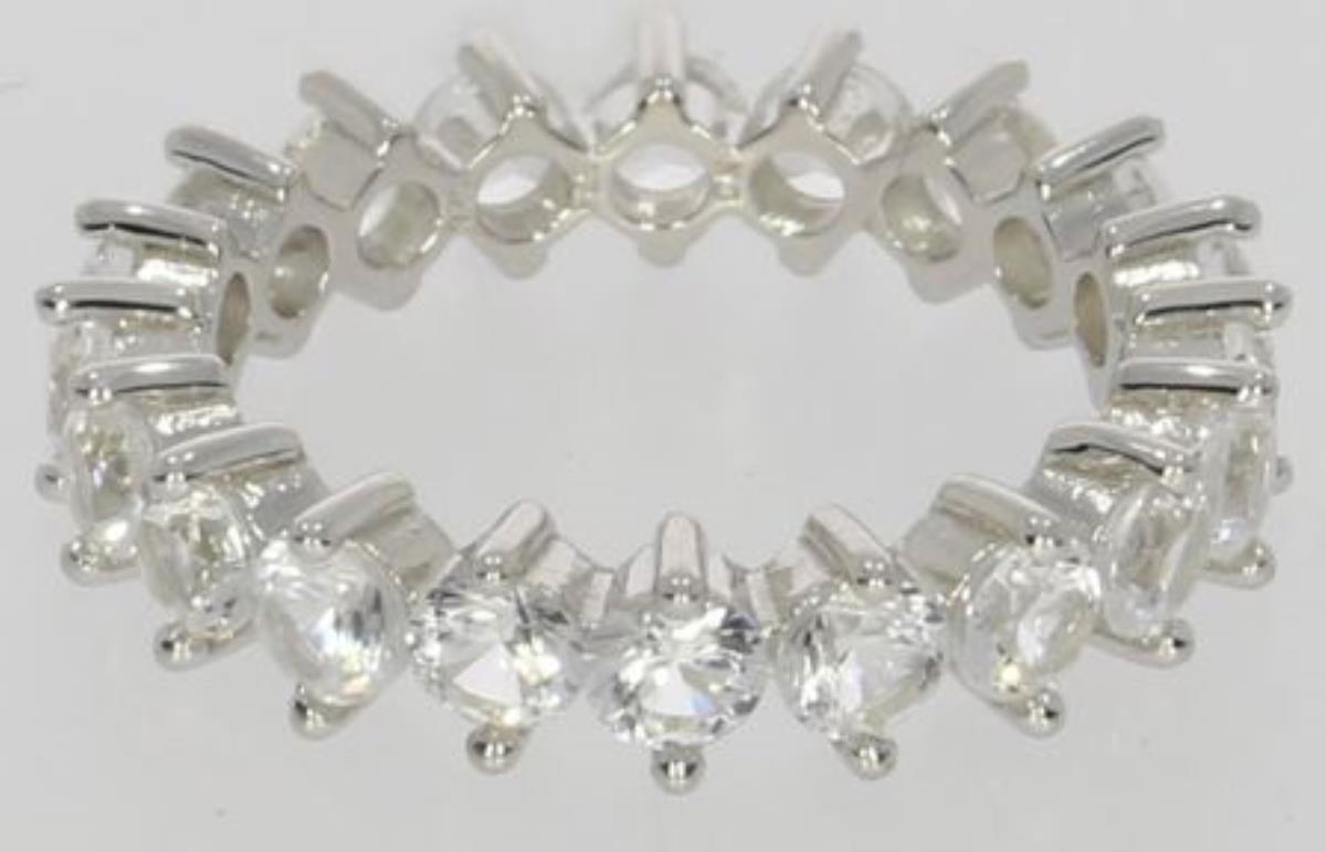 Platinum Plated Brass White Round Cut Jagged Eternity Band Ring