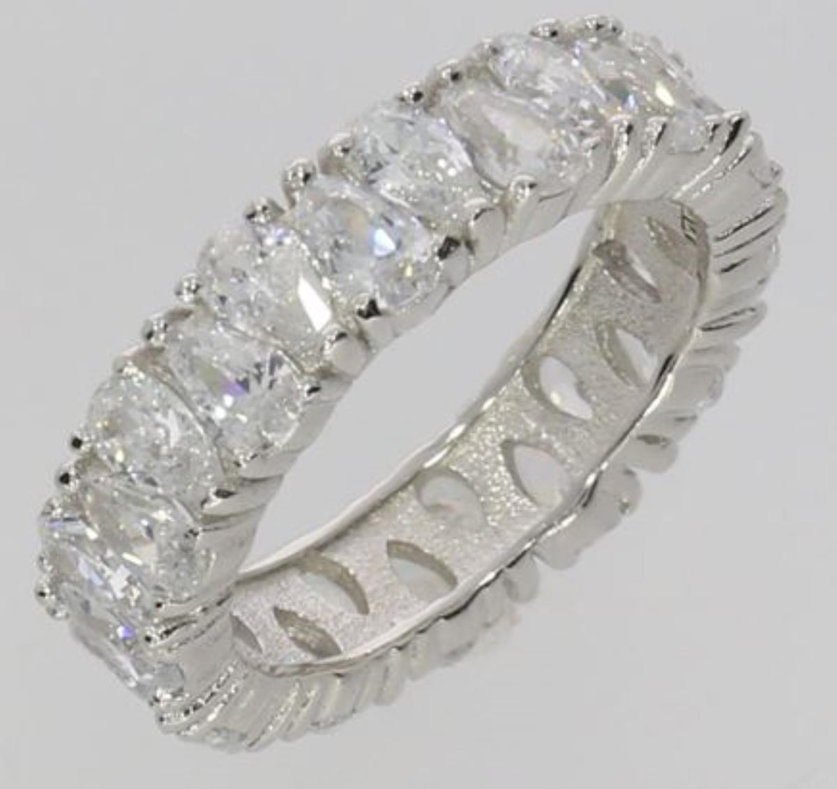 Platinum Plated Brass White 3.00x5.00mm Pear Stone Eternity Band Ring