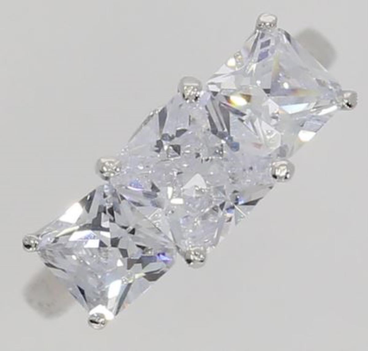 Platinum Plated Brass White 3-Stone Princess Cut Engagement Ring
