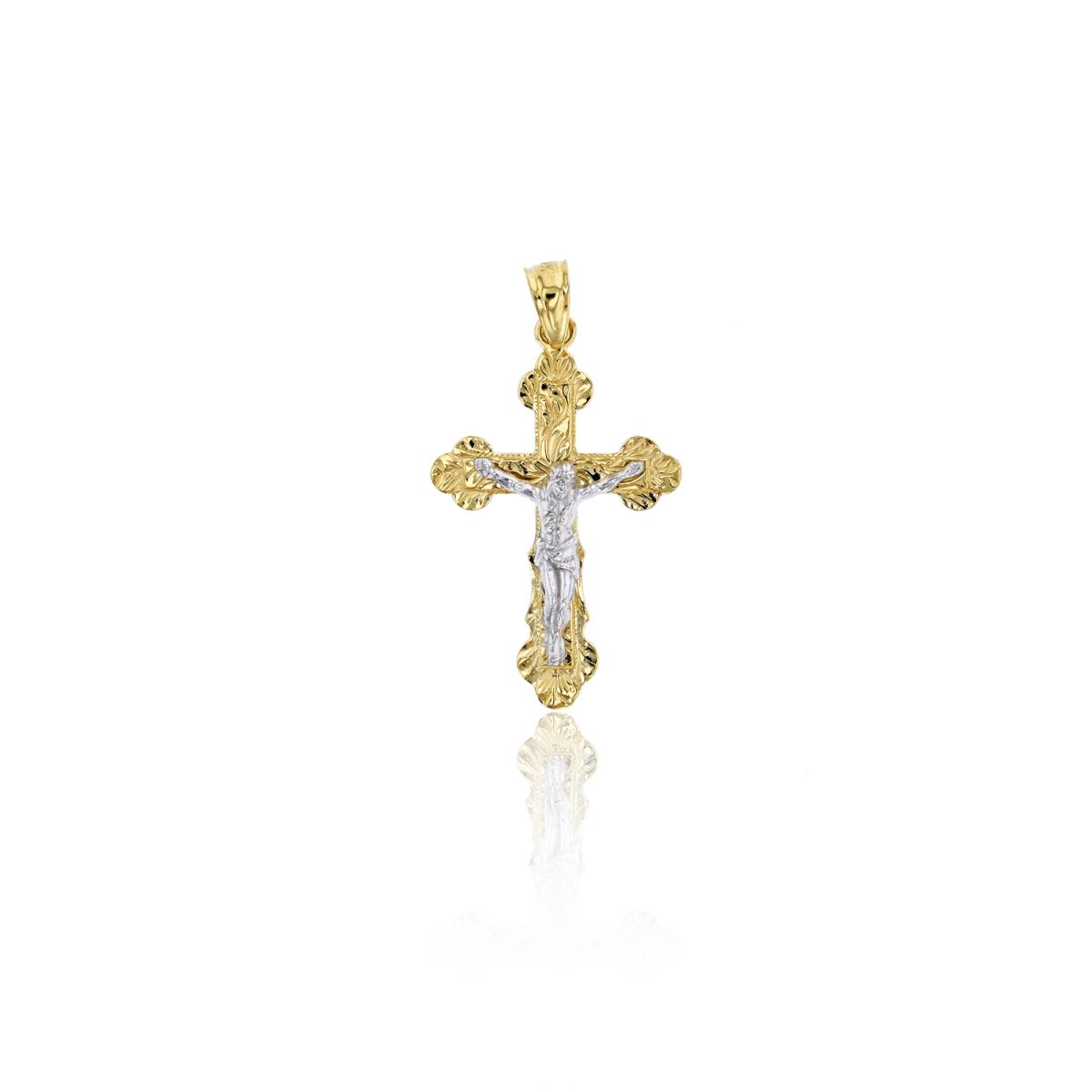 14K Two-Tone Gold Polished & Textured Religious Antique Crucifix Cross Pendant