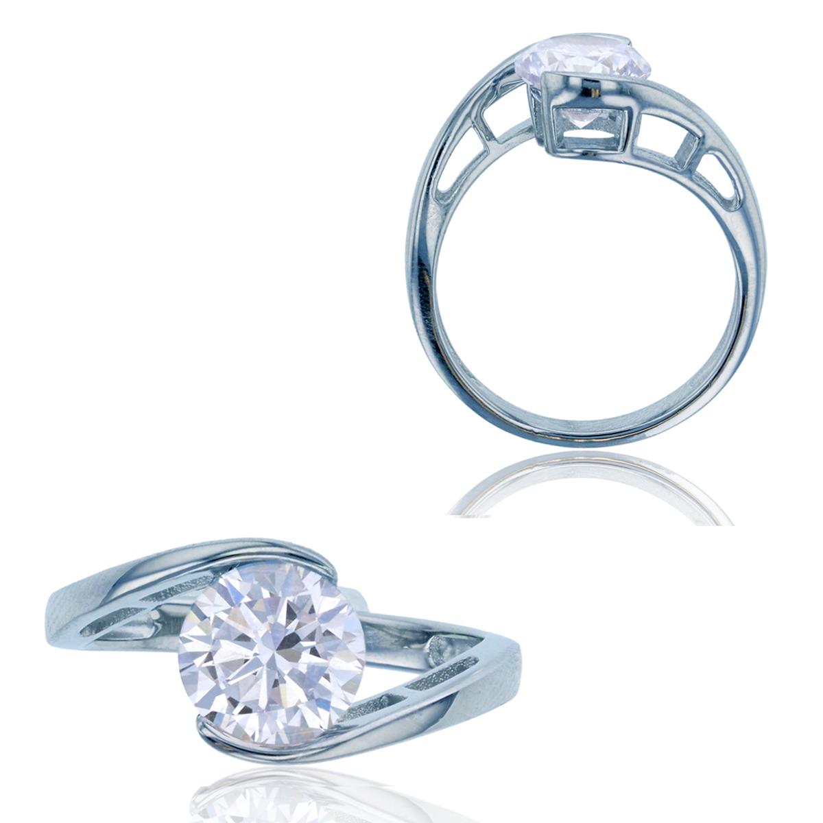 Sterling Silver Rhodium 8.00mm Round Cut Solitaire Engagement Ring