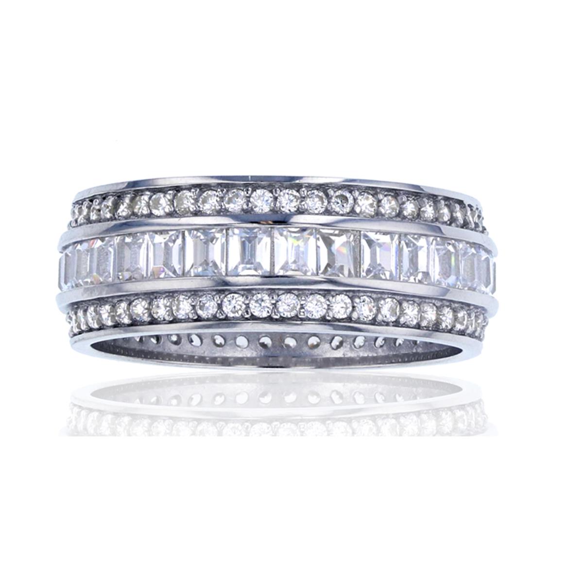 Sterling Silver Rhodium Channel Invisible Set Baguette Eternity Band
