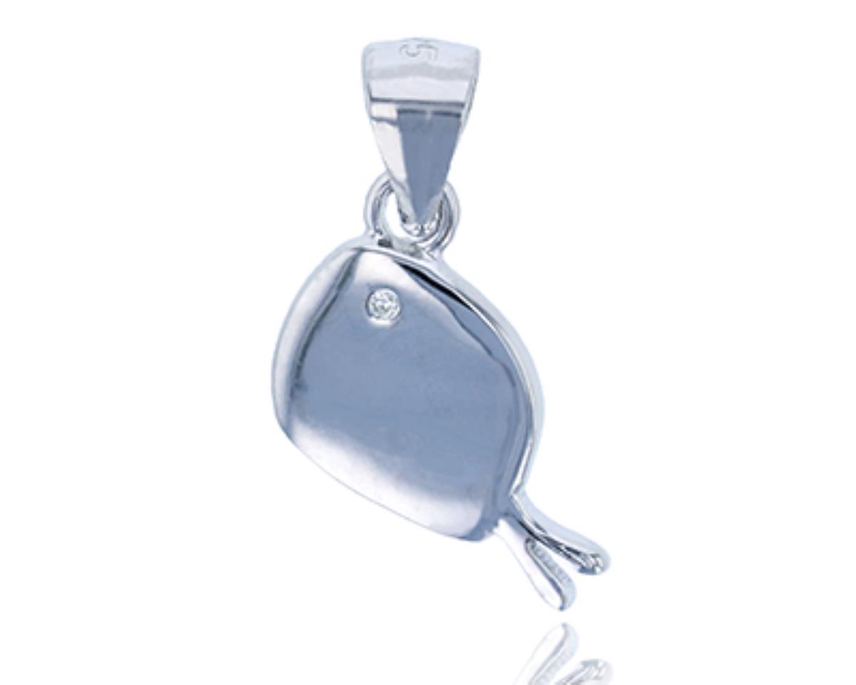 Sterling Silver Rhodium High Polished Pave Whale Dangling Pendant