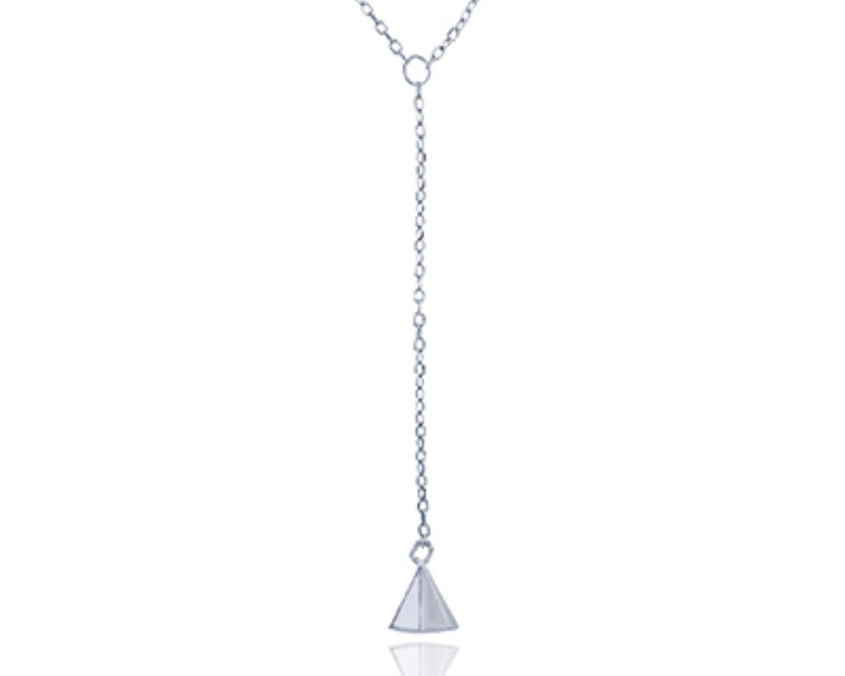 Sterling Silver Rhodium High Polished Pyramid 16+2'' Dangling Necklace