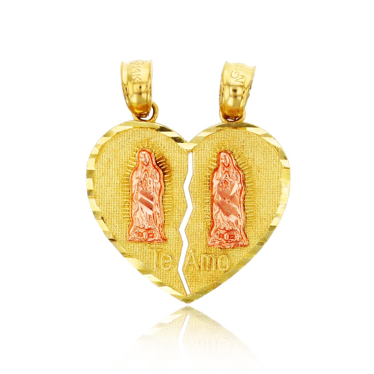 14K Yellow & Rose Gold Reversible Religious "Te Amo/Amores Aparte Pero Siempre Juntos" Broken Heart 2-Bail Pendant