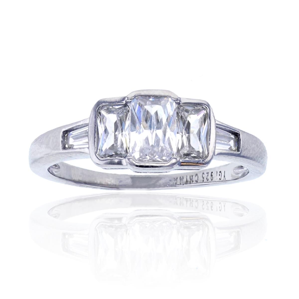 Sterling Silver Rhodium Three-Stone Emerald Cut Anniversary Ring