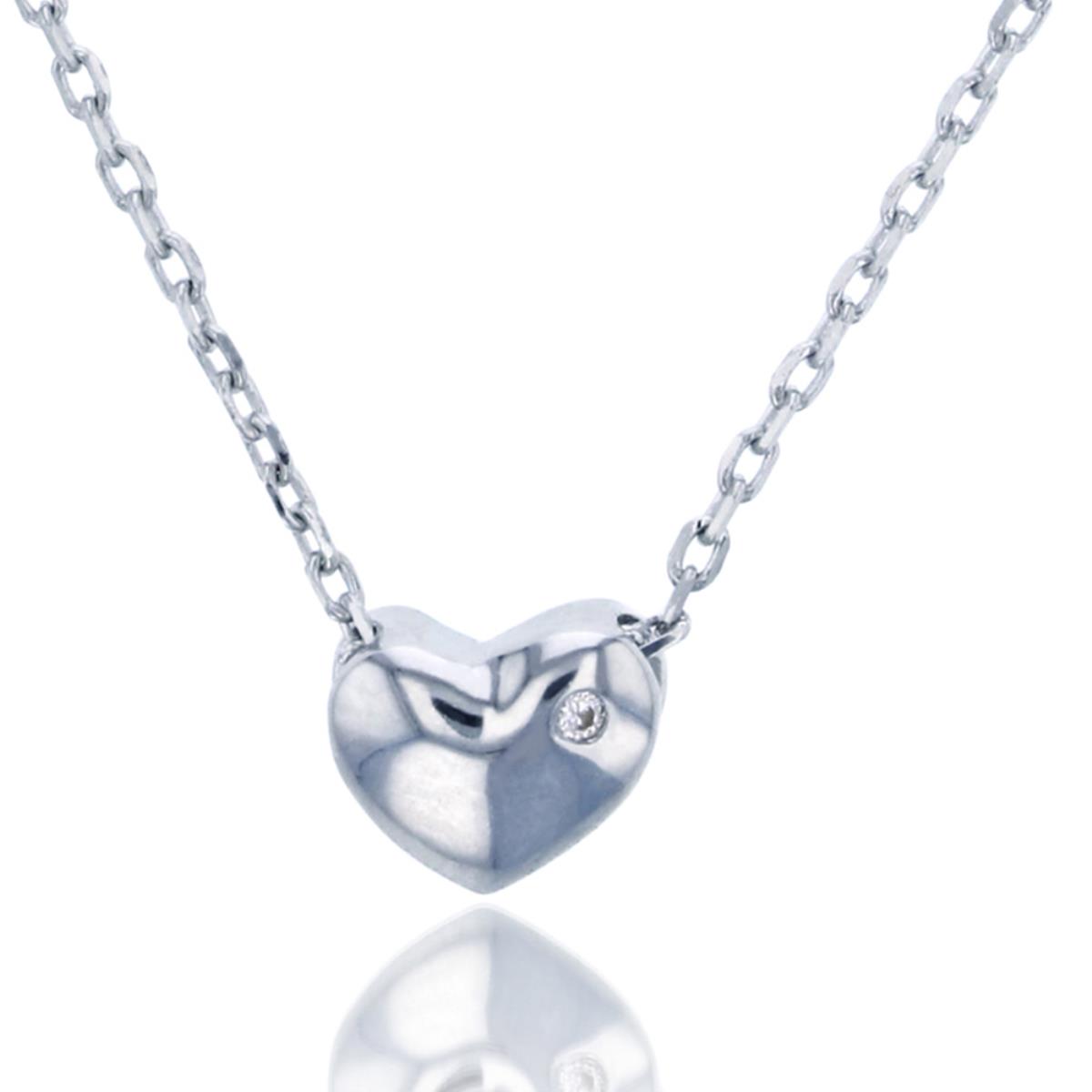Sterling Silver Rhodium Heart Pave Dangling 13+2'' Necklace