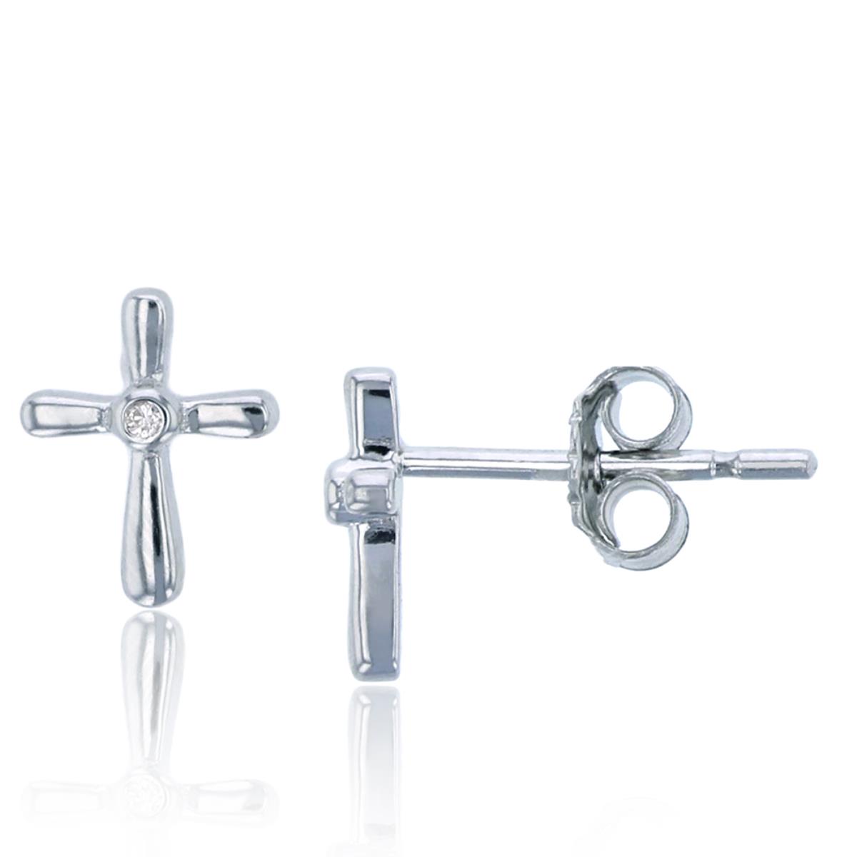 Sterling Silver Rhodium 8x6.5mm Pave Cross Stud Earring