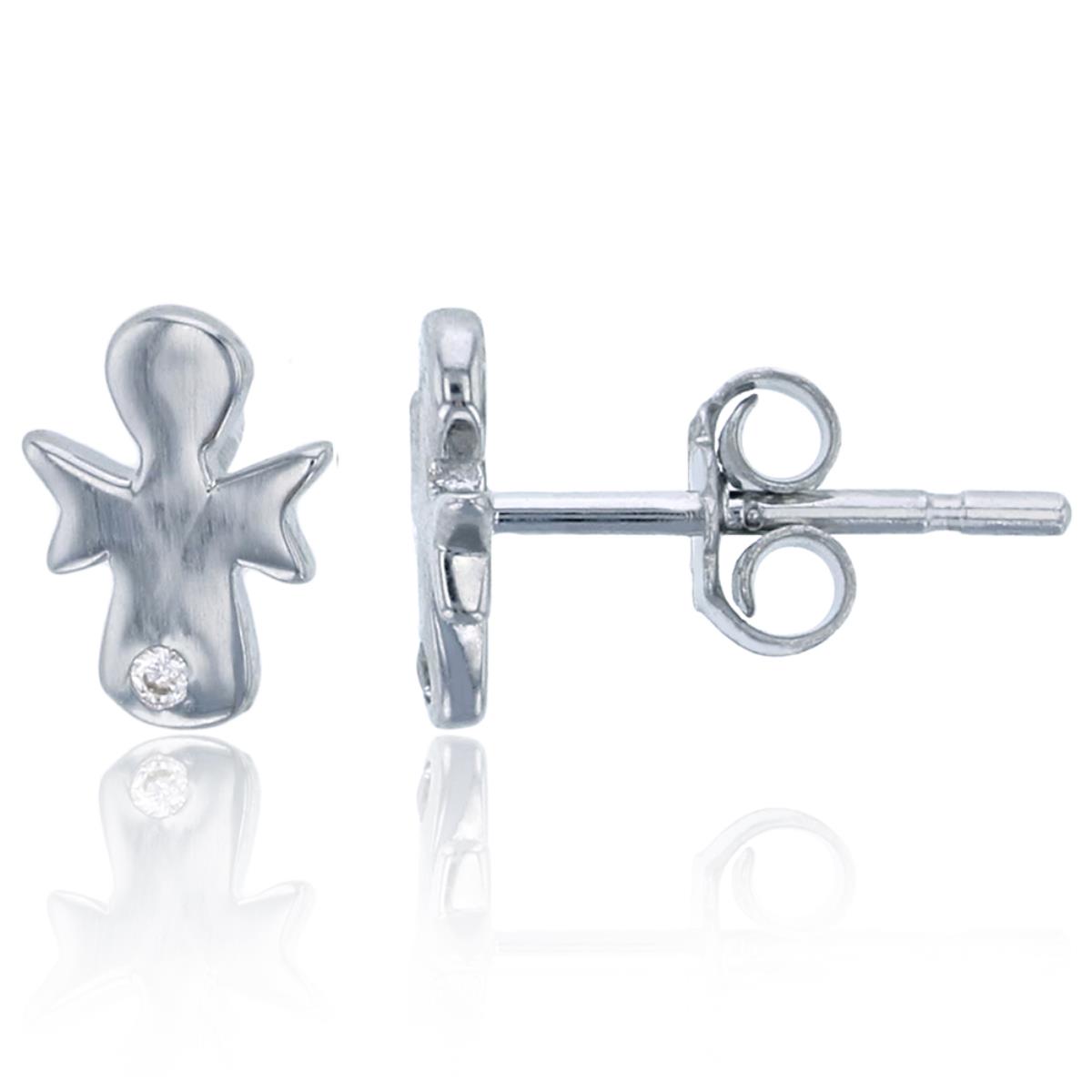 Sterling Silver Rhodium 8x6mm Pave Angel Stud Earring