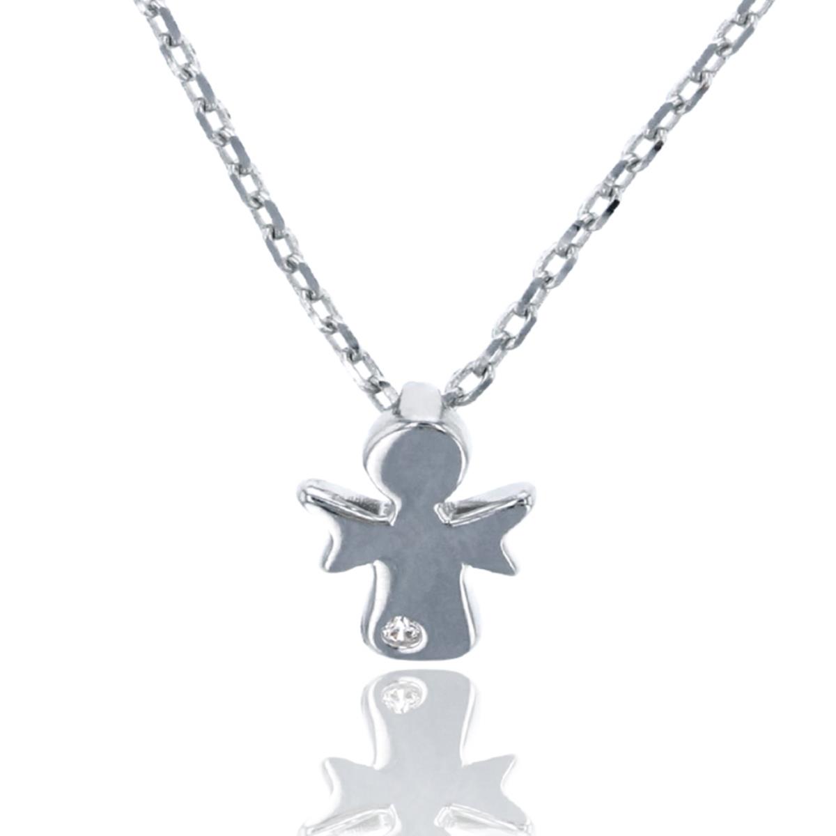Sterling Silver Rhodium Pave Angel 18'' Necklace