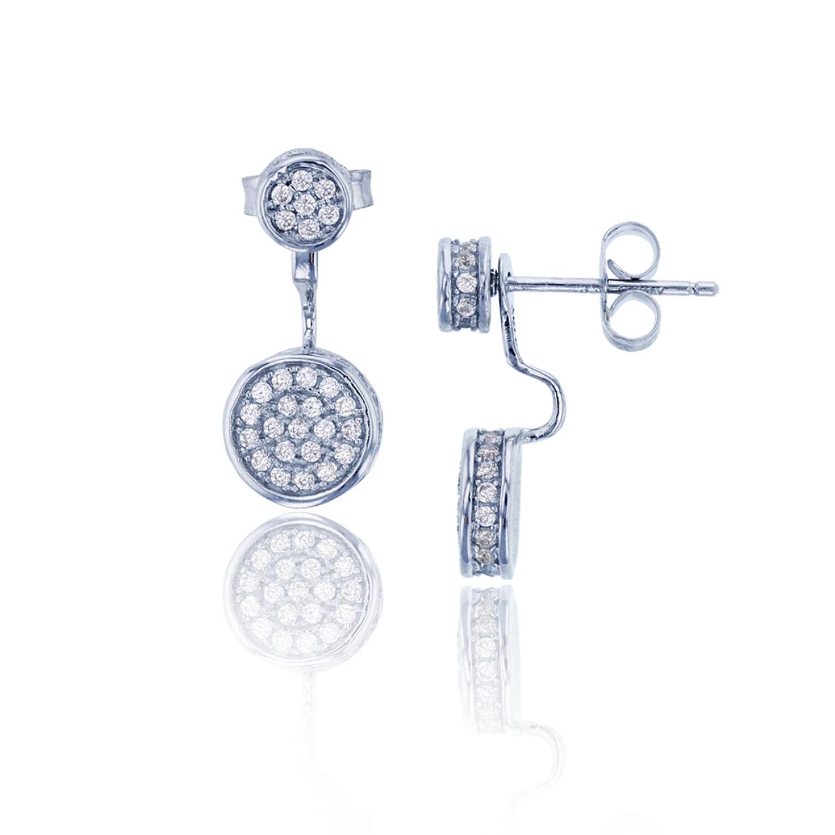 Sterling Silver Rhodium Micropave 8mm & 20mm Circle Double Stud Earring
