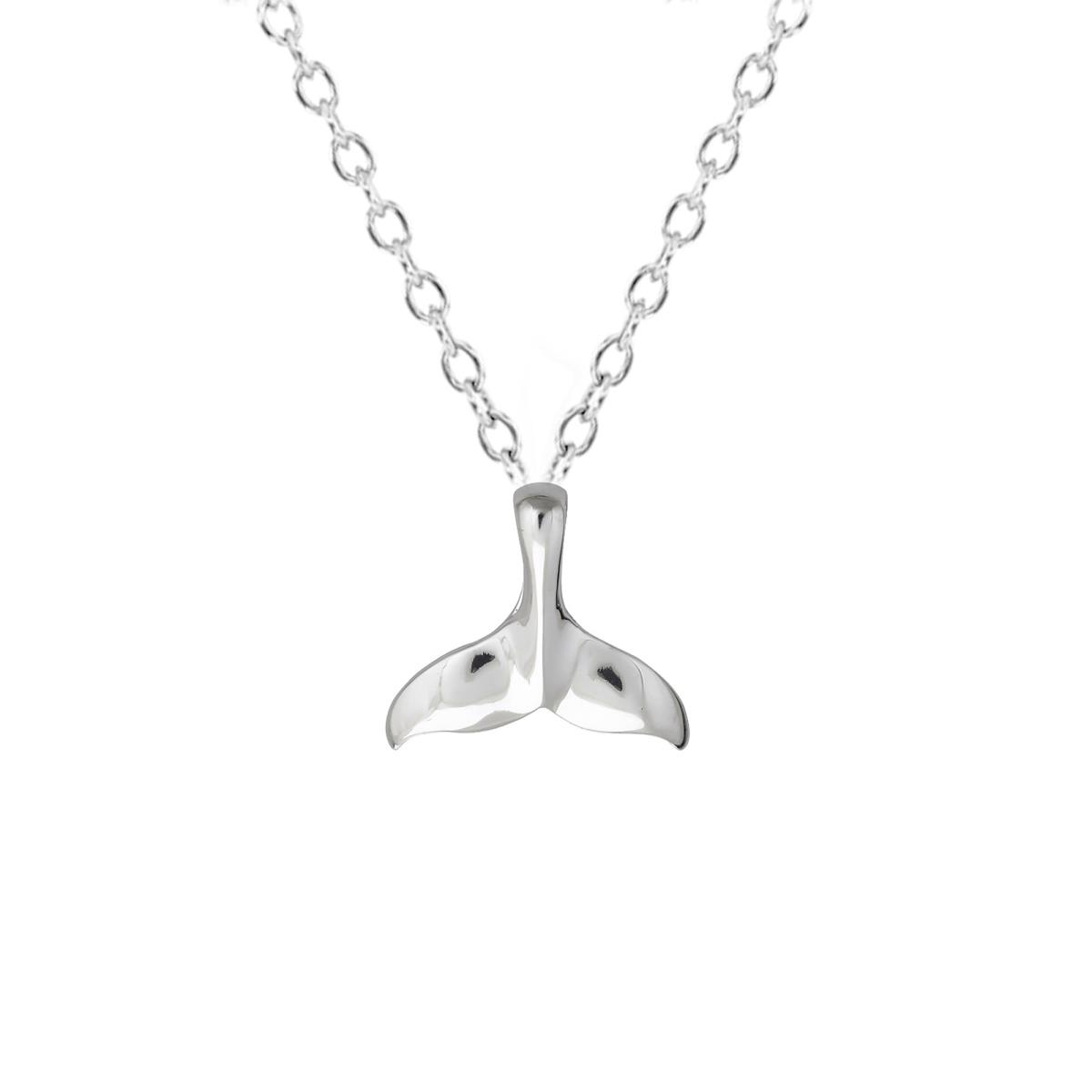 Sterling Silver Rhodium Polished Dolphin Tail 18" Necklace