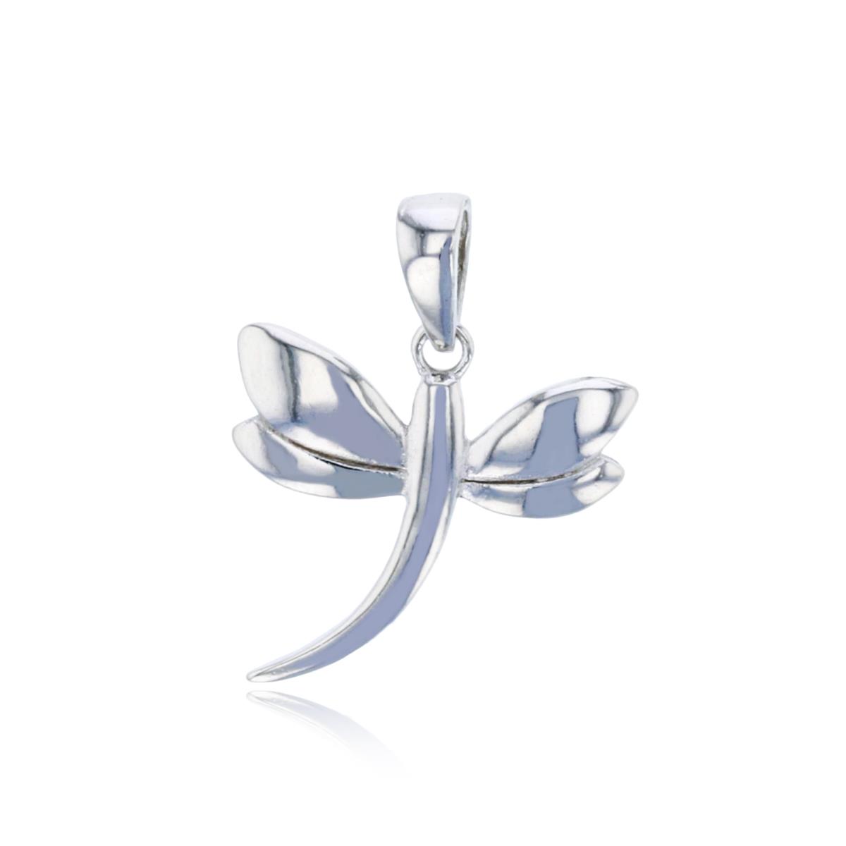 Sterling Silver Rhodium High Polished Dragonfly Pendant