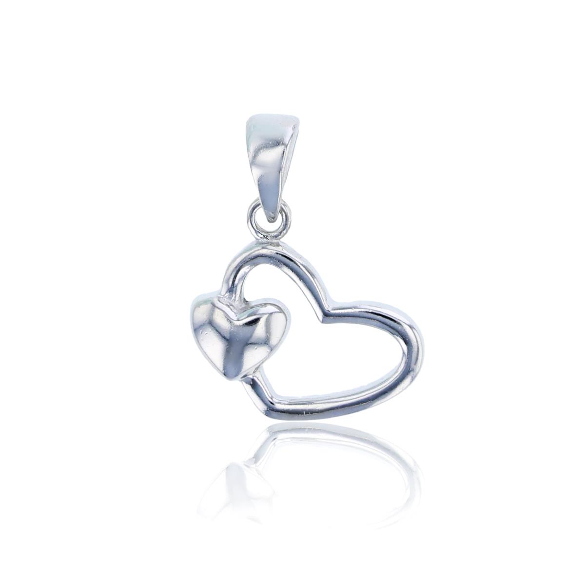 Sterling Silver Rhodium High Polished Double Heart Pendant