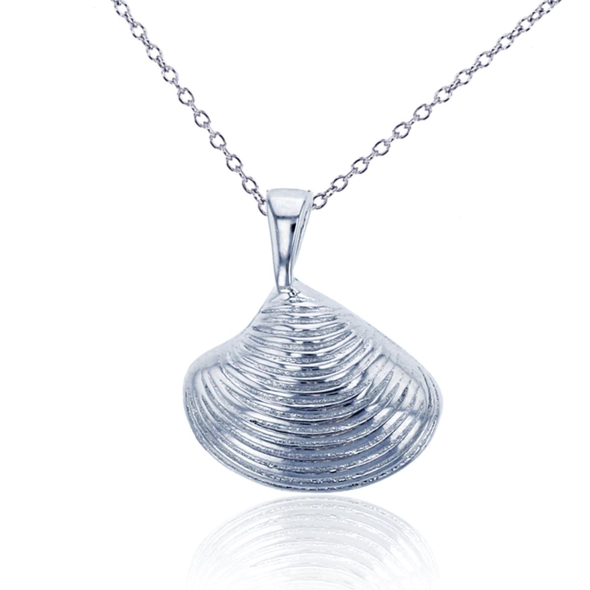 Sterling Silver Rhodium Textured Small Clam Shell Pendant