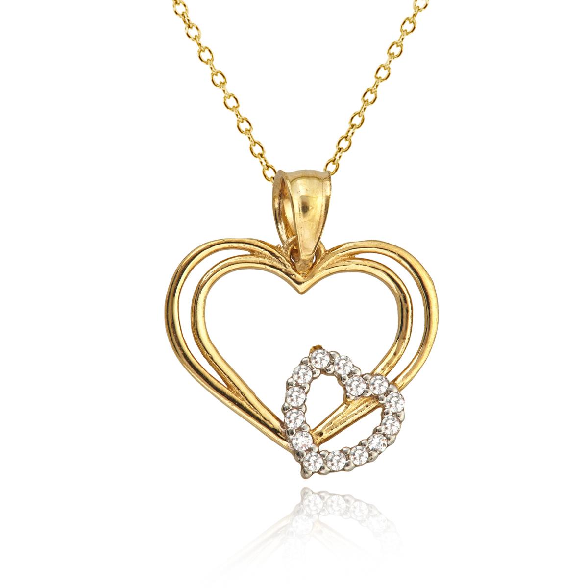 14K Yellow Gold Dbl Heart Frame w/ CZ Heart 18" Necklace