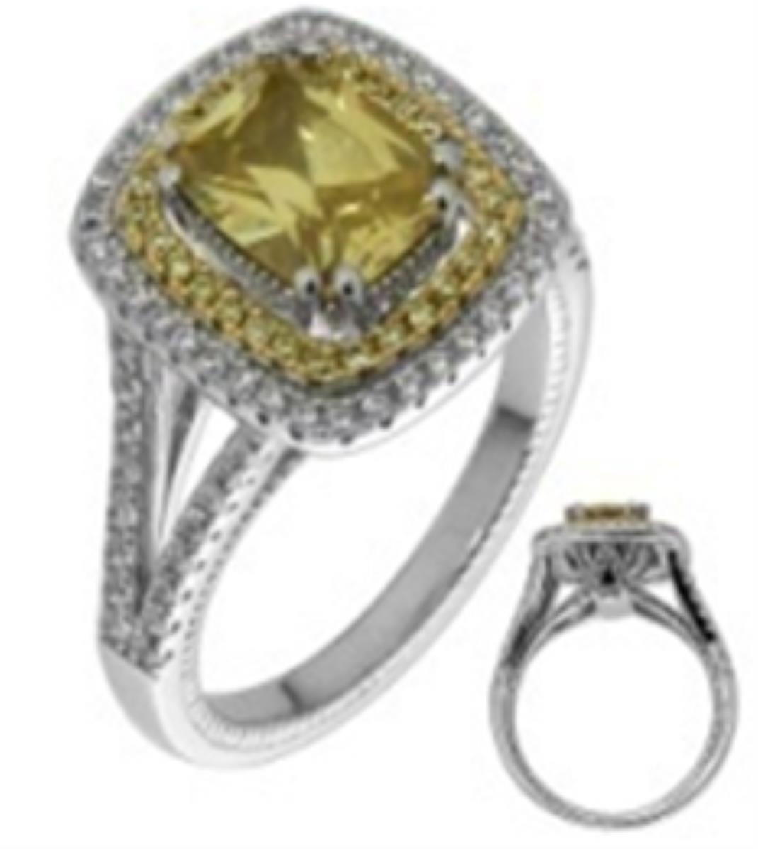 Sterling Silver Two-Tone 9x7mm Yellow Emerald Cut CZ Engagement Ring