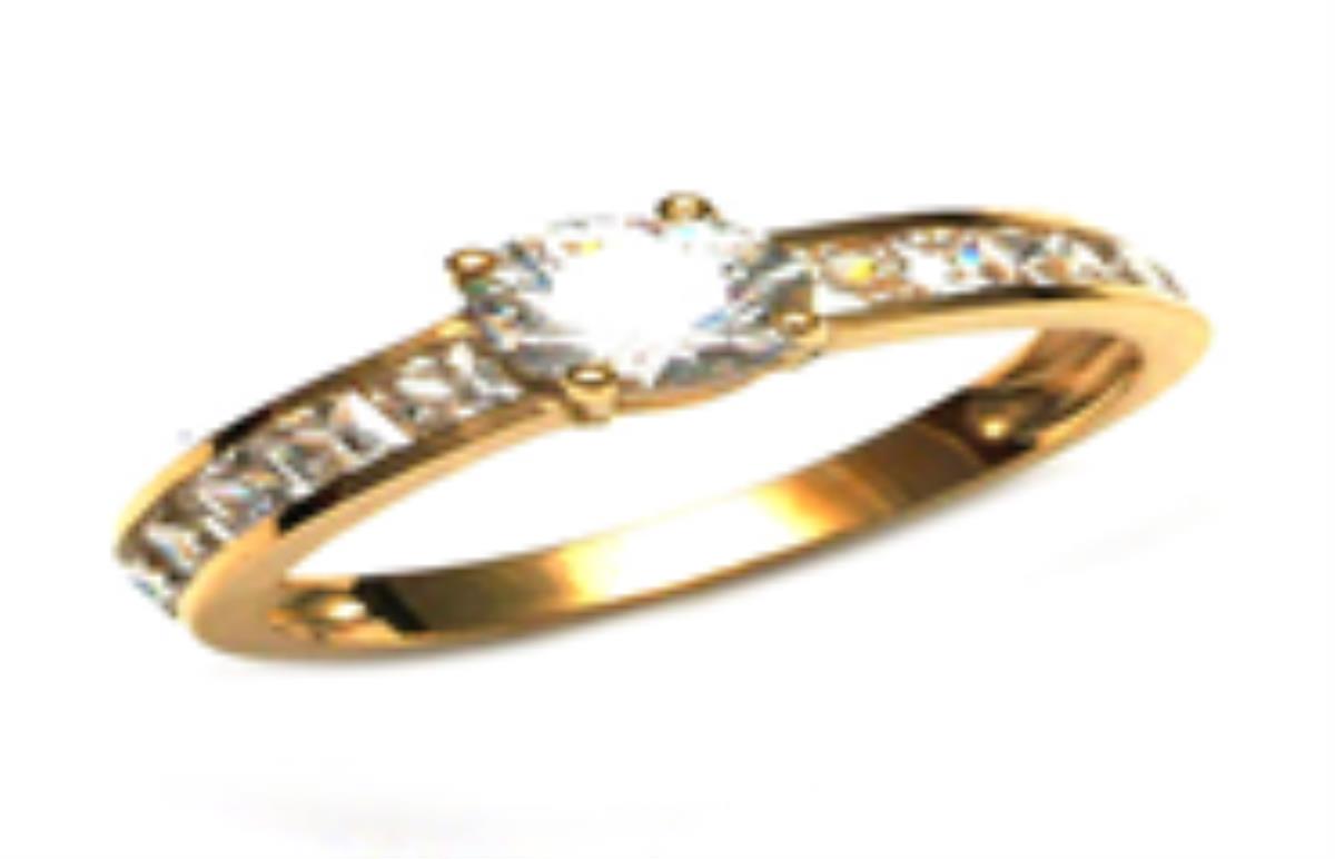 10K Yellow Gold 6.00mm Rd Center and Channel Set Sq Engagement Ring