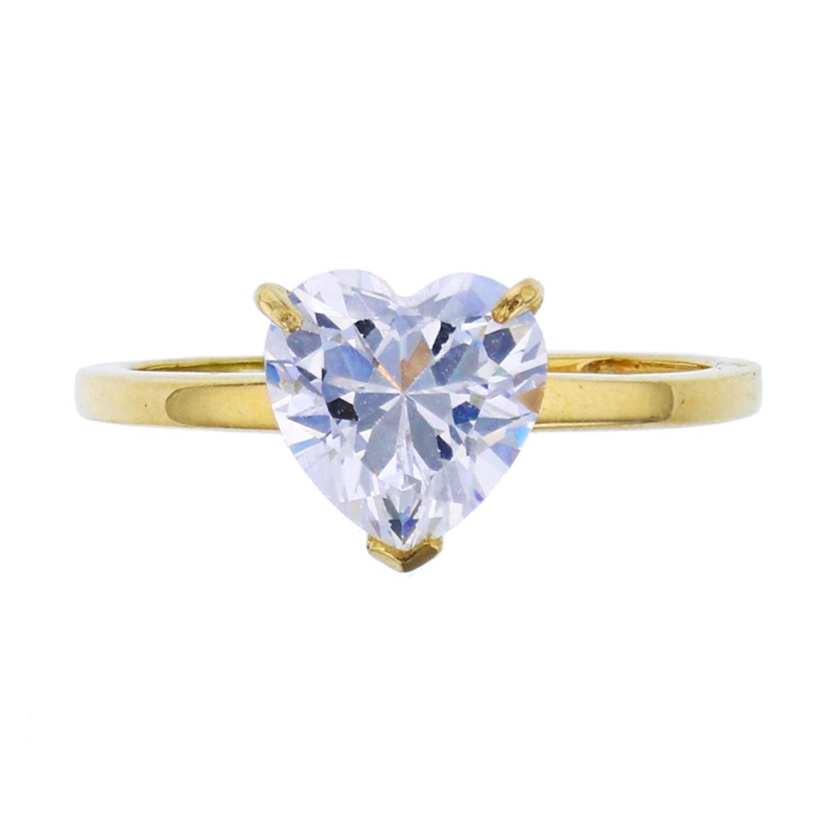 10K Yellow Gold 8.00mm Heart Cut CZ 3-Prong Peg Head Solitaire Engagement Ring