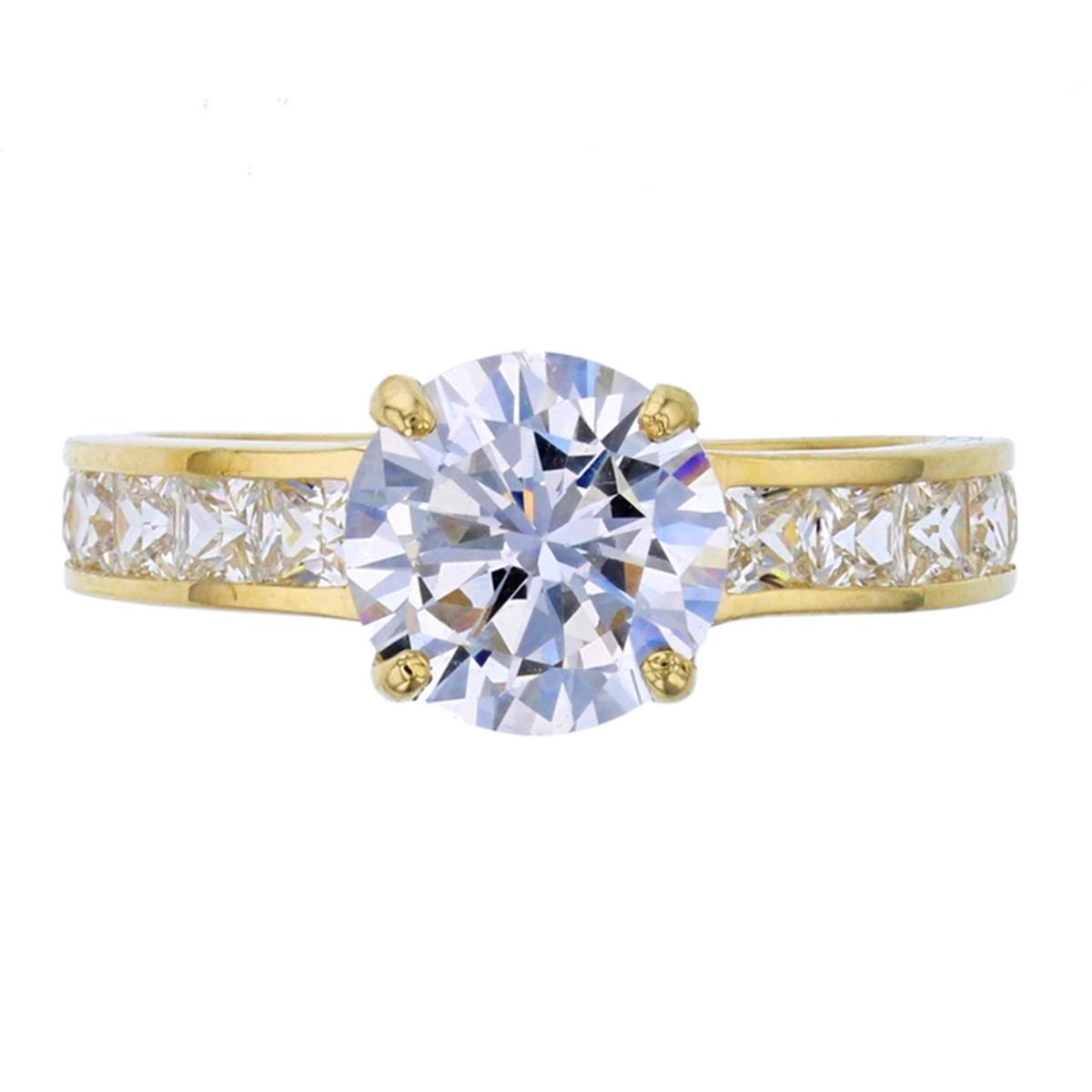 10K Yellow Gold 8.00mm Rd Center and Channel Set Sq Engagement Ring