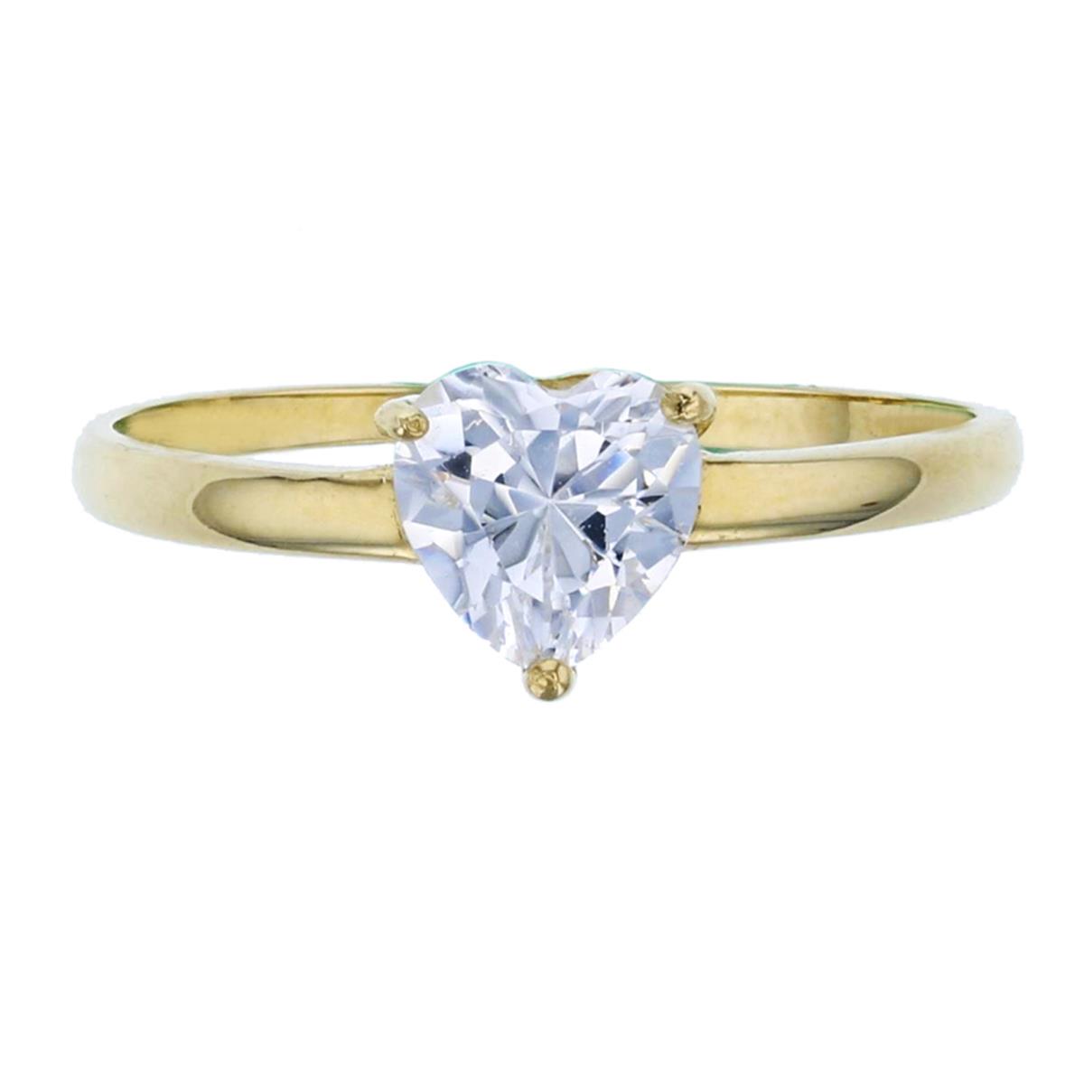 10K Yellow Gold 6.00mm Heart Cut CZ Basket Solitaire Engagement Ring