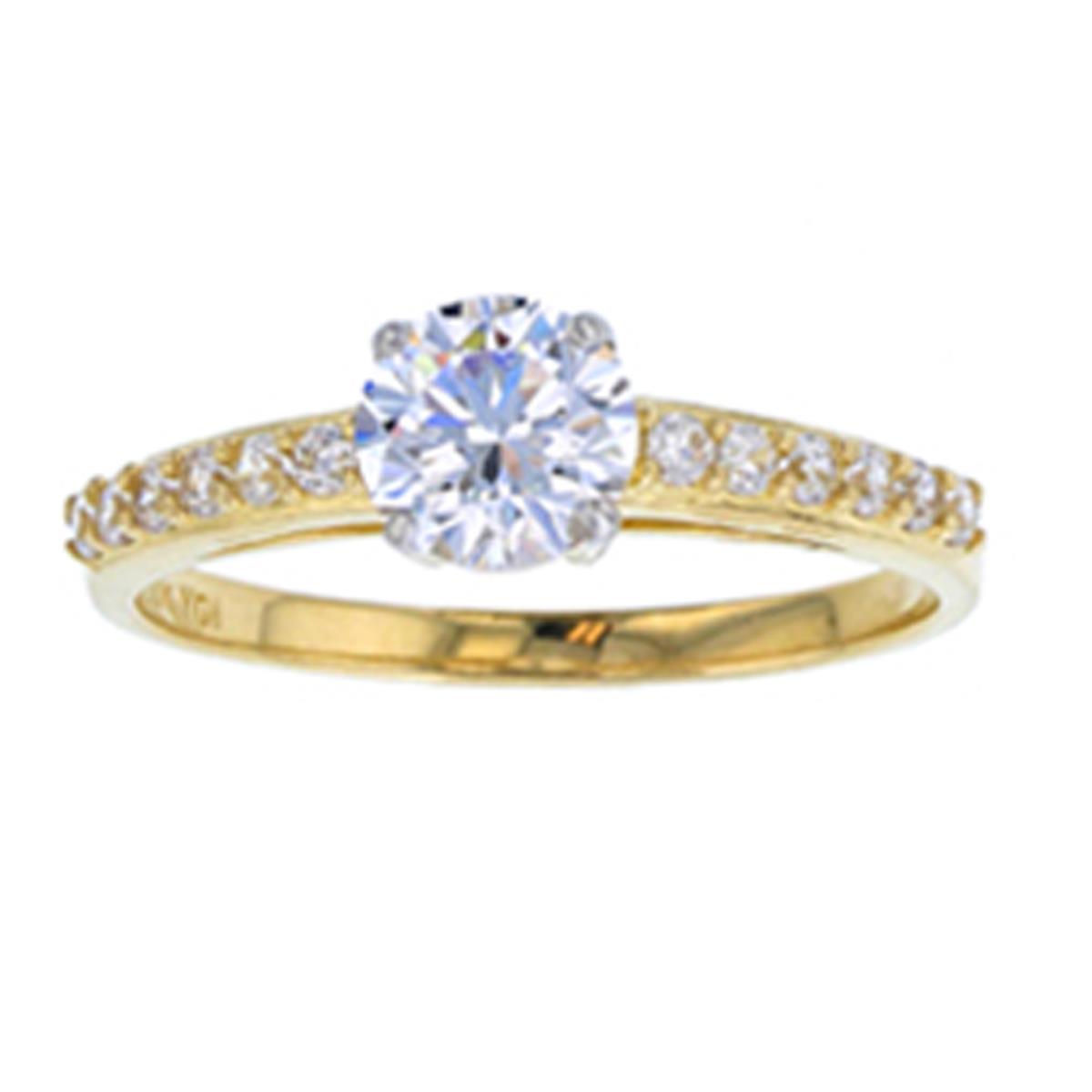 10K Yellow Gold Pave 6.00mm Round CZ Thin Shank Engagement Ring