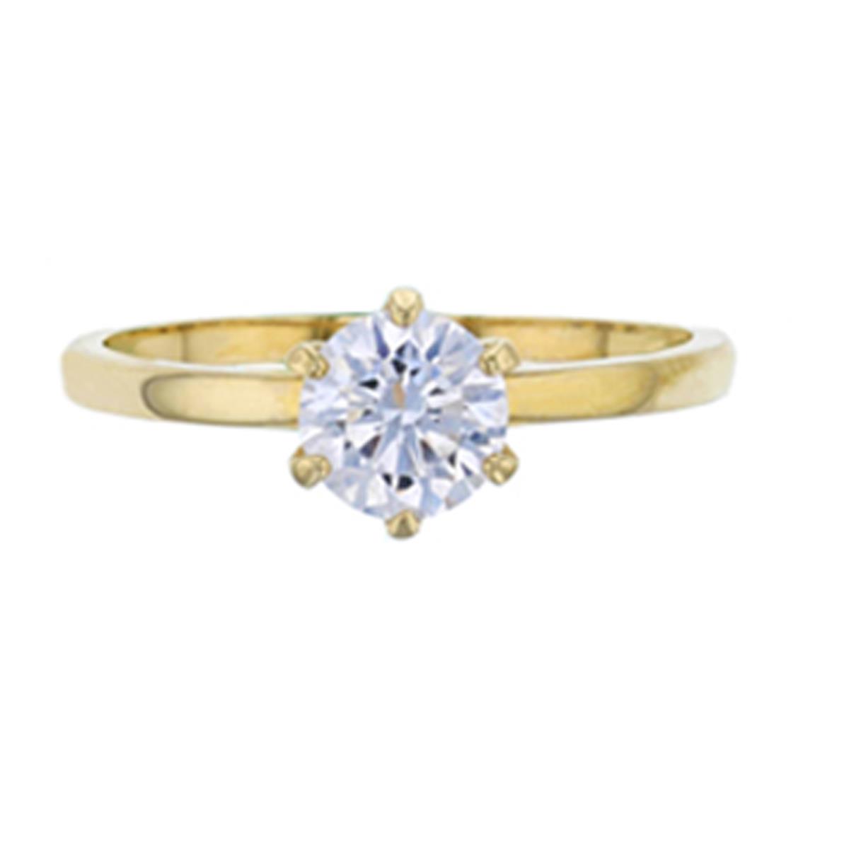 10K Yellow Gold 6.00mm Round Cut CZ 6-Prong Peg Head Solitaire Engagement Ring