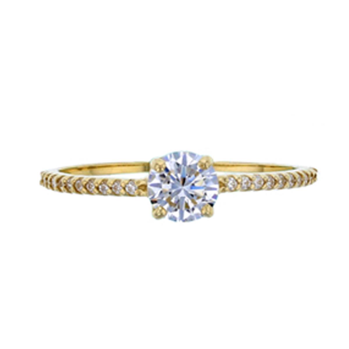 10K Yellow Gold Pave 5.00mm Round CZ Engagement Ring