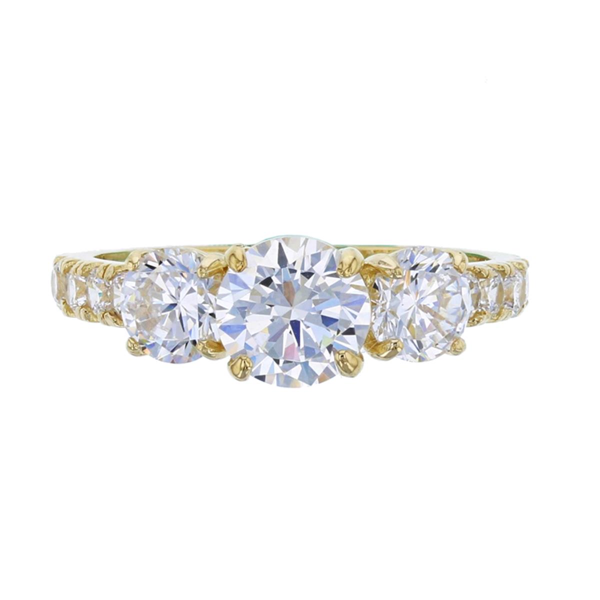 10K Yellow Gold 6.5mm & 5mm Rd Cut 3-Stone CZ Engagement Ring