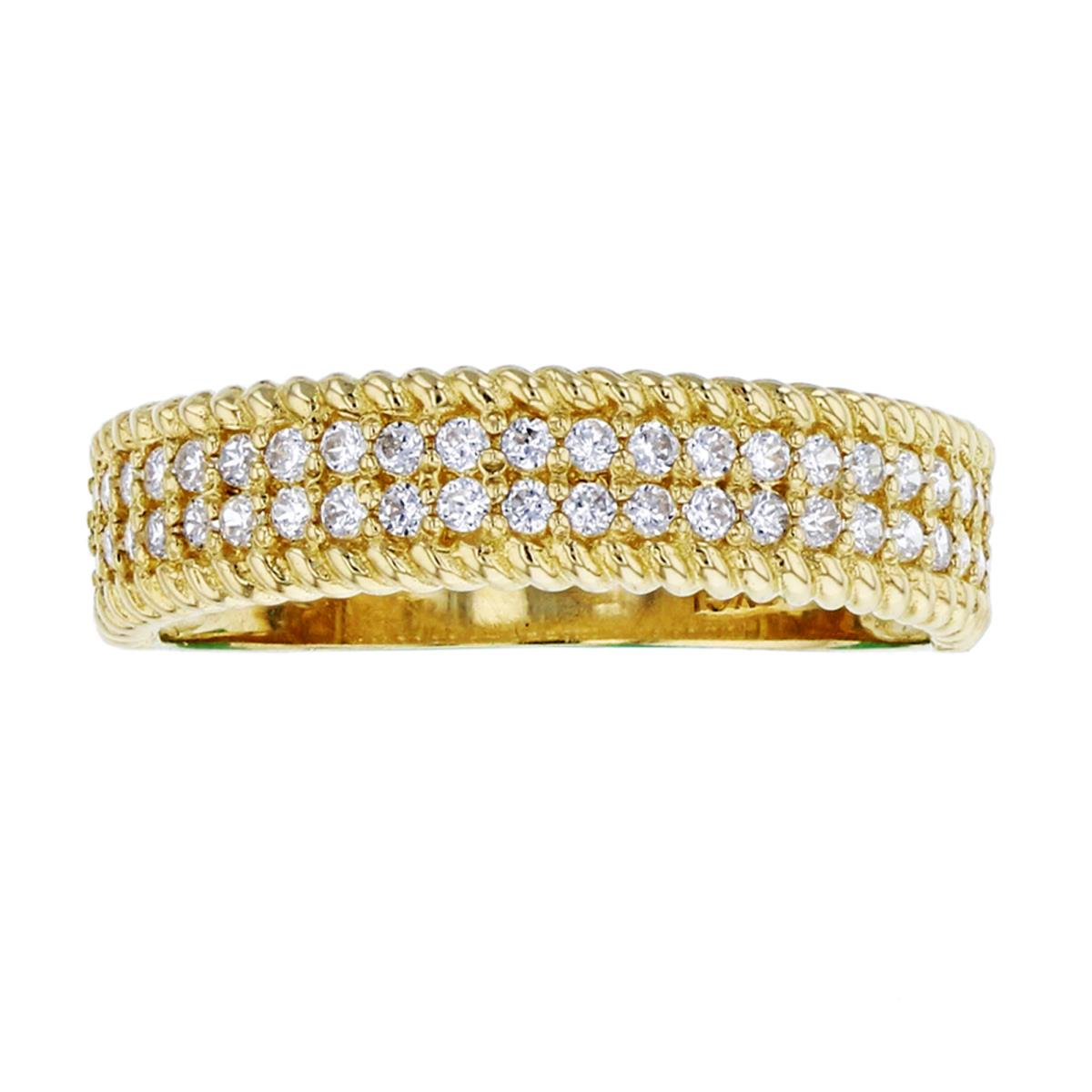 10K Yellow Gold Pave Rd Two-Row Milgrain Fashion Band Ring