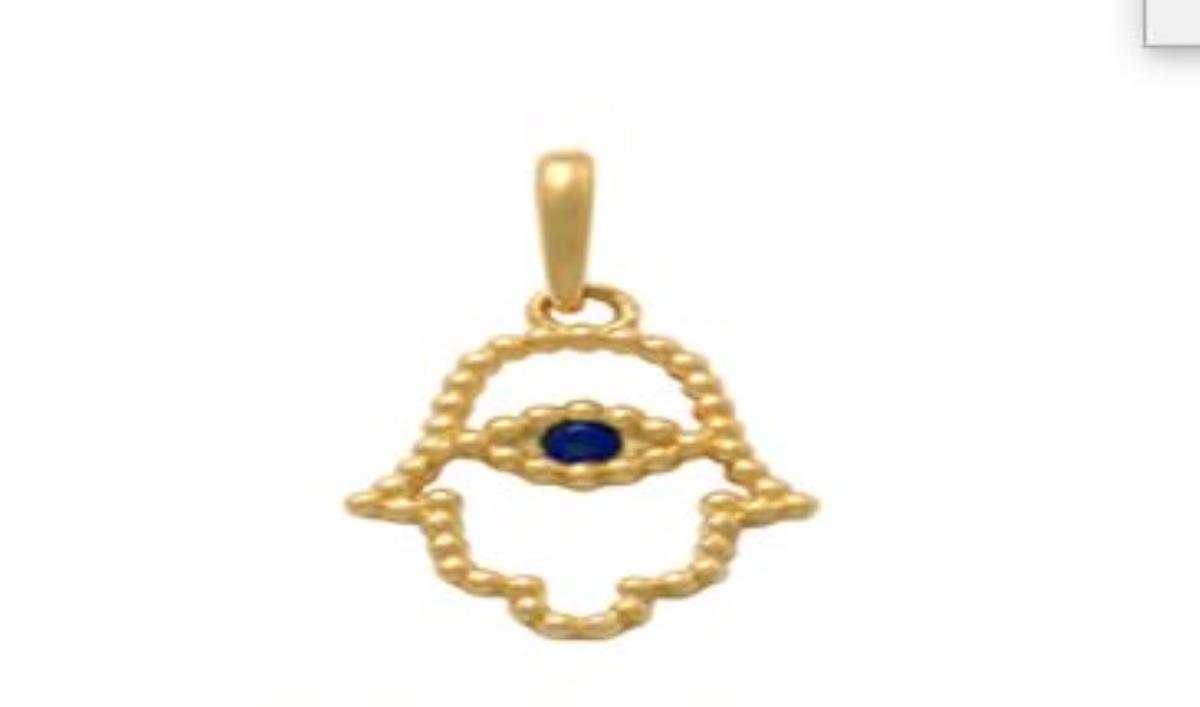 10K Yellow Gold Blue Sapphire CZ Bubble Hamsa 18" Necklace