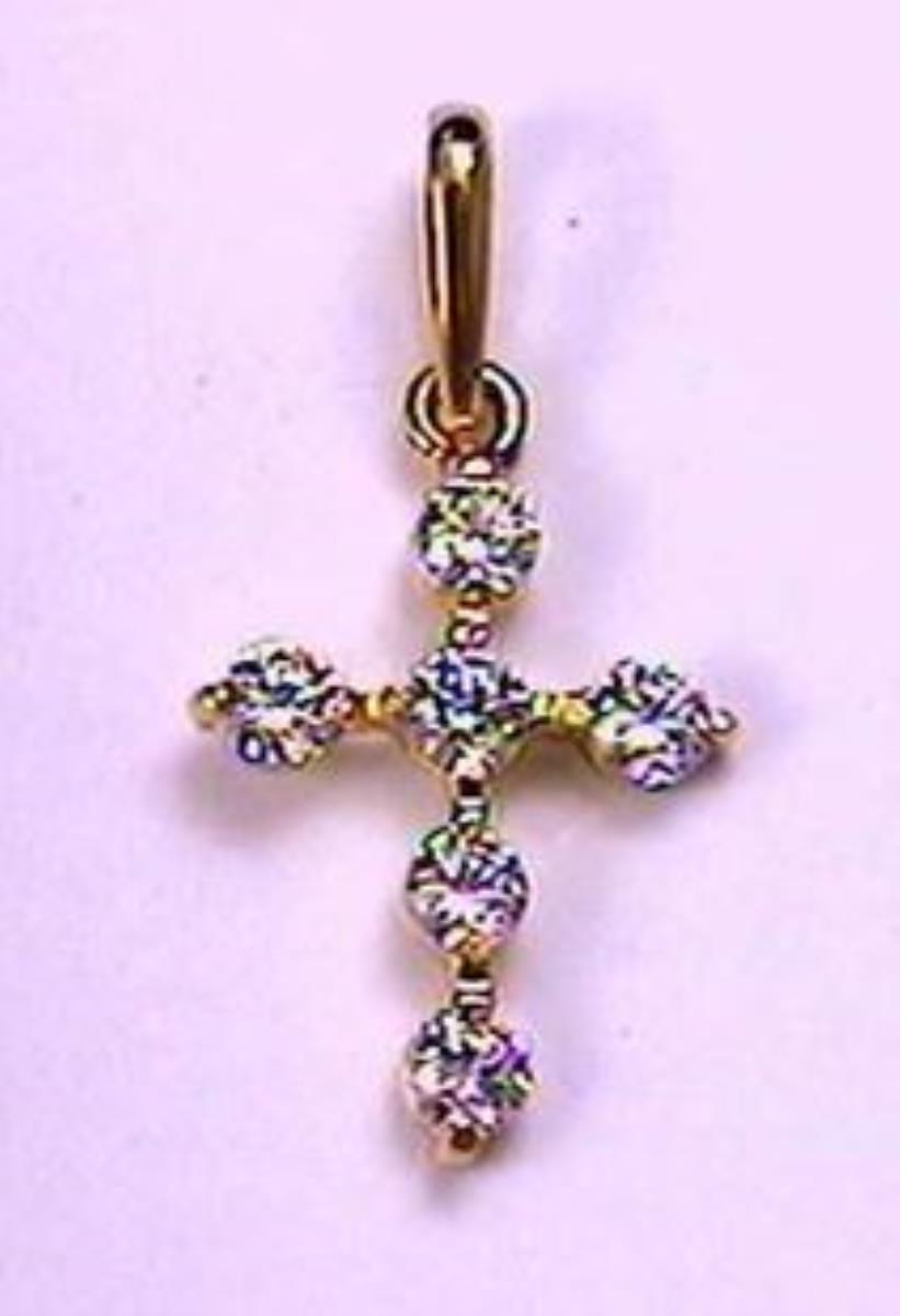 10K Yellow Gold 2mm Round Cut Cross 18" Necklace