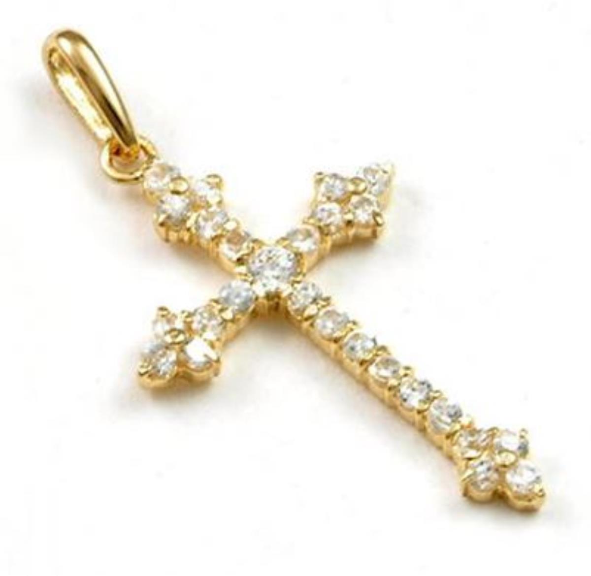 10K Yellow Gold Pave Round Cut Cross 18" Necklace