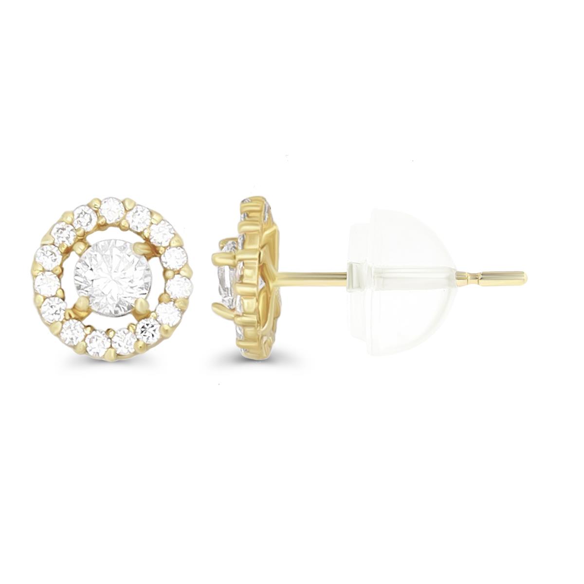 10K Yellow Gold Pave 3.00mm Round Halo Stud Earring with Bubble Silicone Back