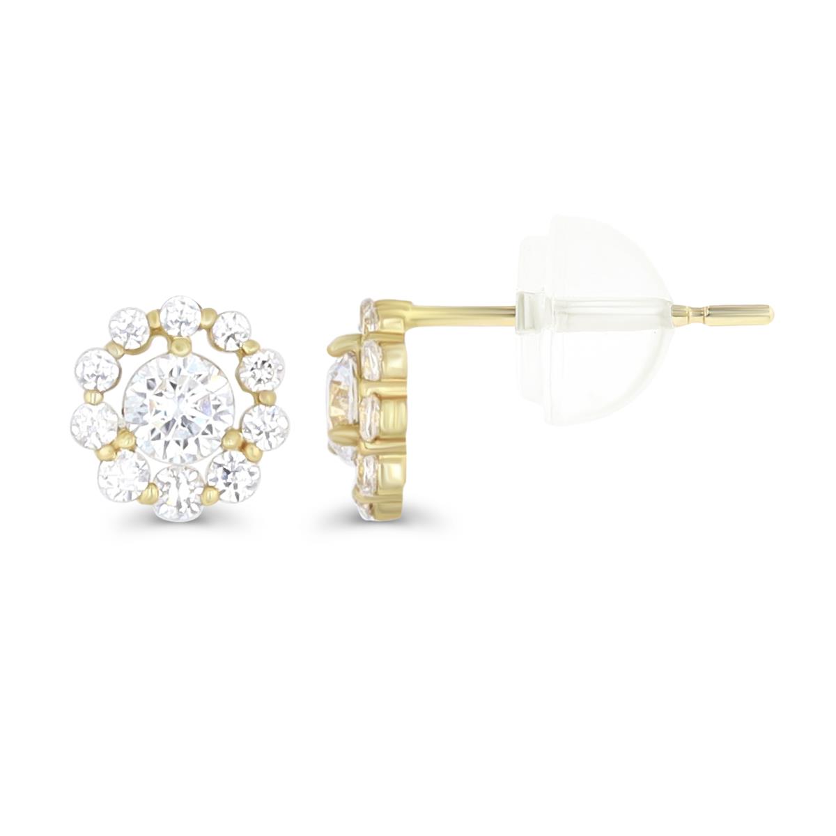 10K Yellow Gold Pave 3.00mm Round Cluster Halo Stud Earring with Bubble Silicone Back